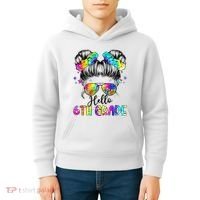 Hello 6th Grade Messy Hair Bun Girl Back To School First Day Kids Hoodie thumb 4
