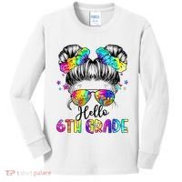 Hello 6th Grade Messy Hair Bun Girl Back To School First Day Kids Long Sleeve Shirt thumb 0