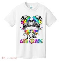 Hello 6th Grade Messy Hair Bun Girl Back To School First Day Kids T-Shirt thumb 0