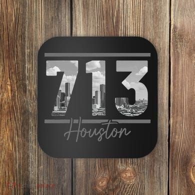 Houston 713 Area Code Skyline Texas Pride Vintage Coaster