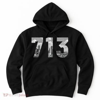 Houston 713 Area Code Skyline Texas Pride Vintage Hoodie