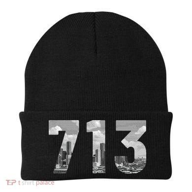Houston 713 Area Code Skyline Texas Pride Vintage Beanie