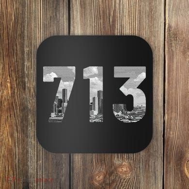 Houston 713 Area Code Skyline Texas Pride Vintage Coaster