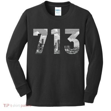 Houston 713 Area Code Skyline Texas Pride Vintage Kids Long Sleeve Shirt
