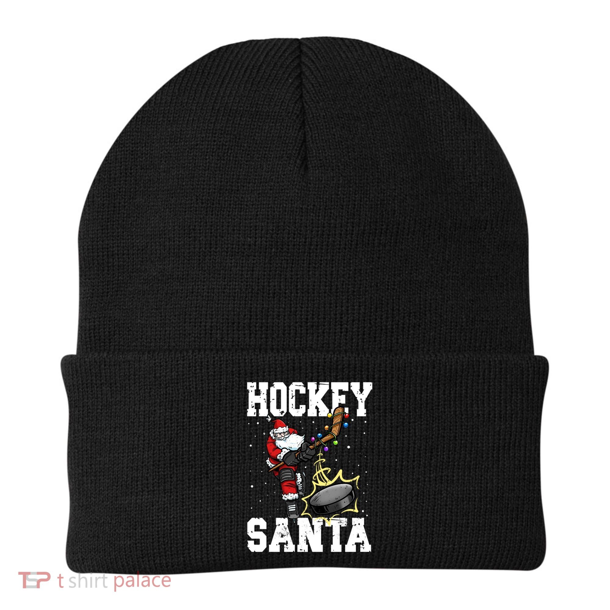 Hockey 812 Santa Hockey Player Christmas Gift Beanie