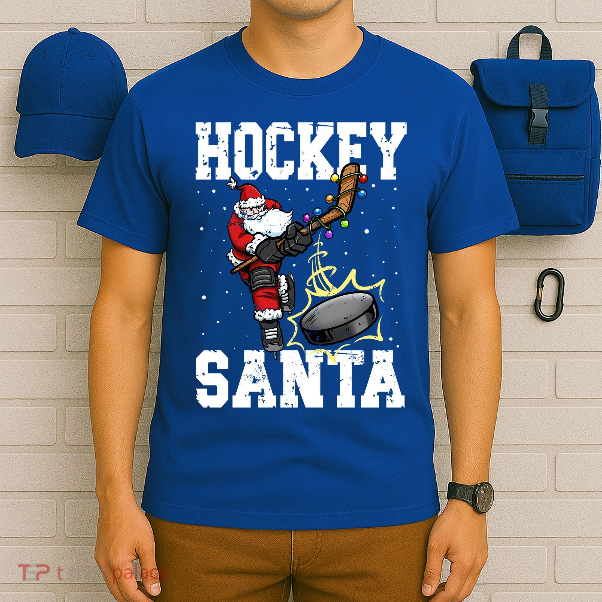 Hockey 812 Santa Hockey Player Christmas Cool Gift T-Shirt