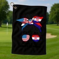Half American And Croatian Usa Croatia Flag Gift Golf Towel thumb 1