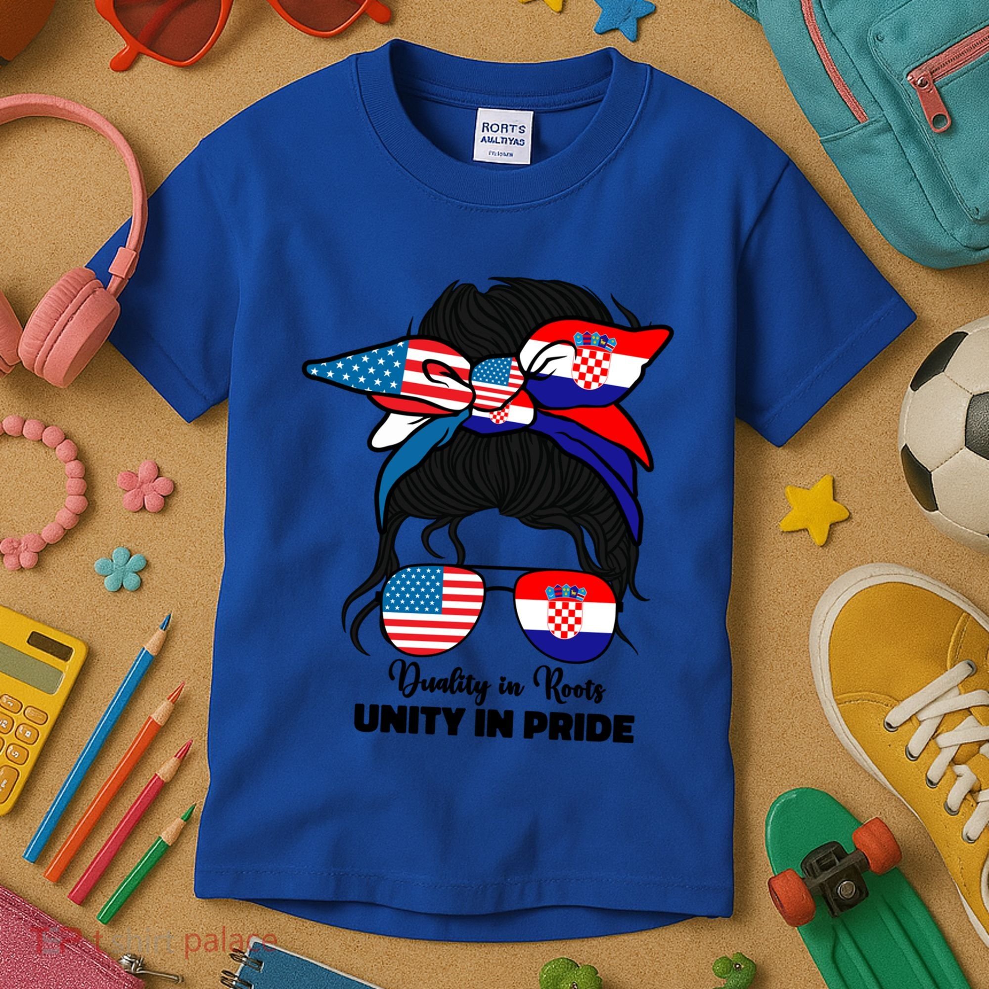 Half American And Croatian Usa Croatia Flag Gift Kids T-Shirt