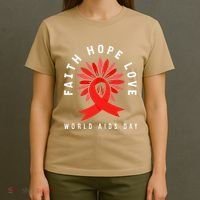 Hiv Aids Awareness Faith Hope Love World Day T-Shirt thumb 4