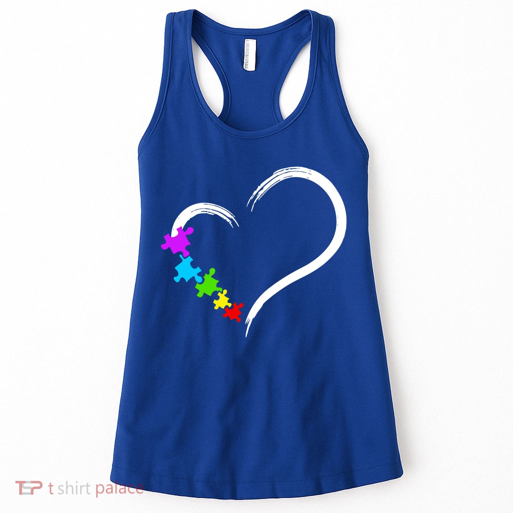 Heart Autism Awareness Love Puzzle Simple Idea Autism Family Women's Tank Top