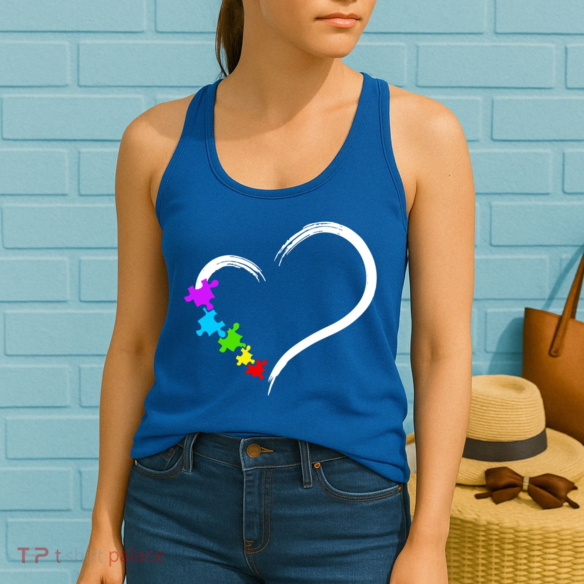 Heart Autism Awareness Love Puzzle Simple Idea Autism Family Women's Tank Top
