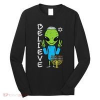 Hanukkah Alien Believe Chanukah Jewish Space Women Long Sleeve Shirt thumb 0