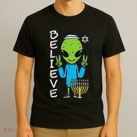 Hanukkah Alien Believe Chanukah Jewish Space Women T-Shirt thumb 3