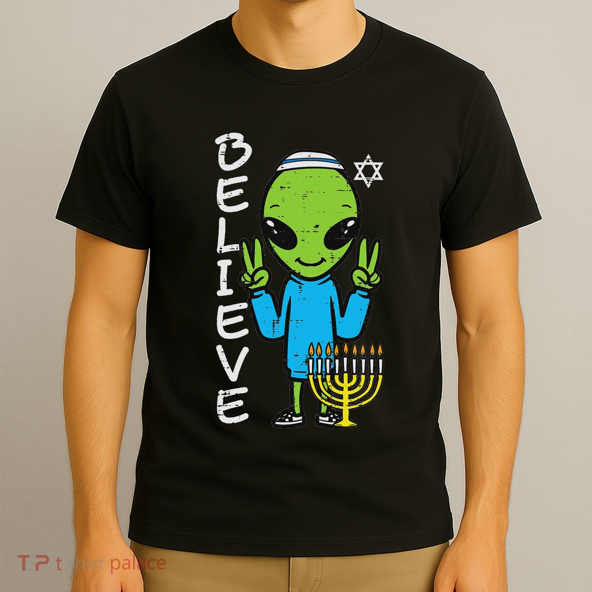 Hanukkah Alien Believe Chanukah Jewish Space Women T-Shirt