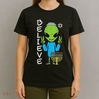 Hanukkah Alien Believe Chanukah Jewish Space Women T-Shirt thumb 4