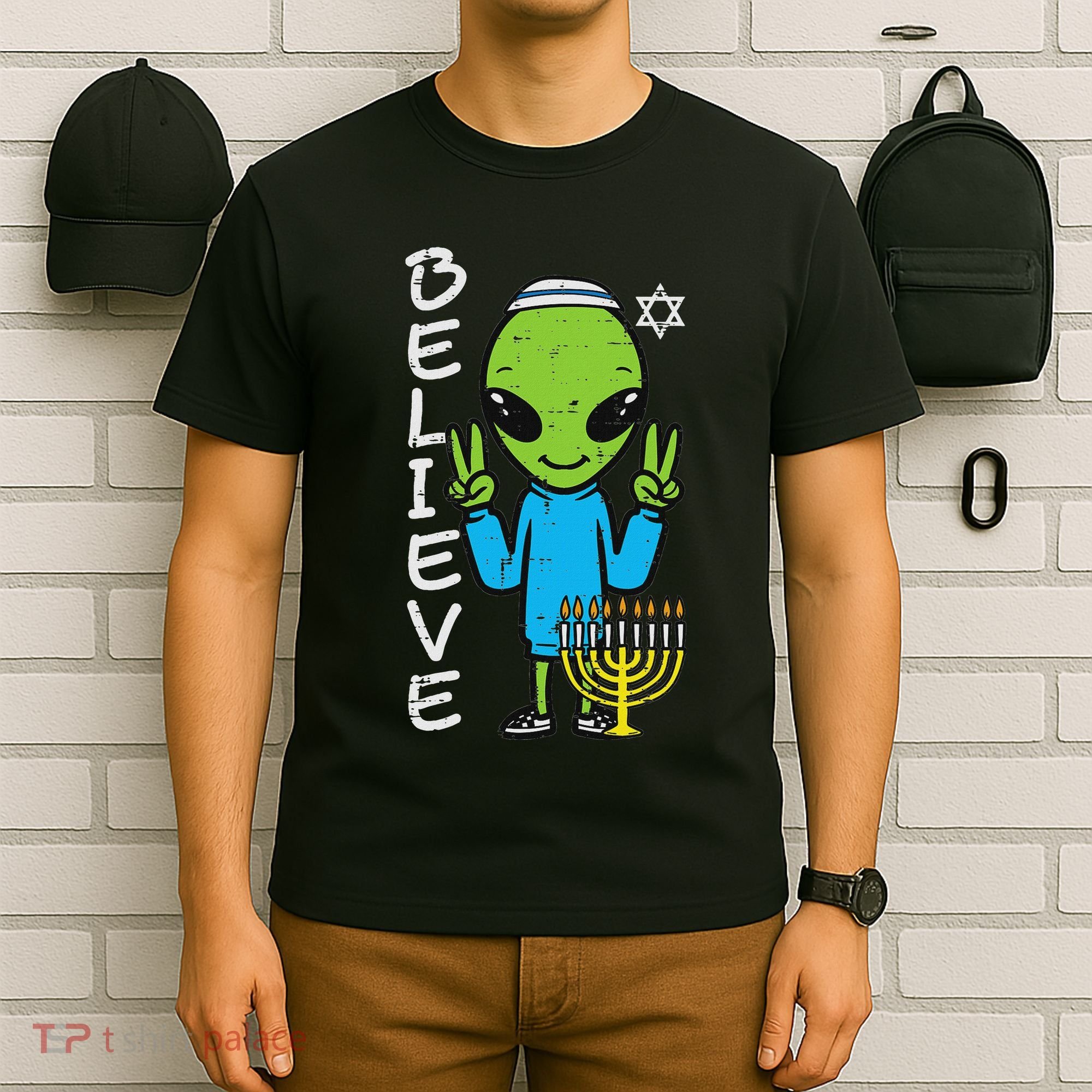 Hanukkah Alien Believe Chanukah Jewish Space Women T-Shirt