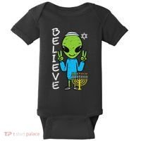Hanukkah Alien Believe Chanukah Jewish Space Women Baby Bodysuit thumb 0