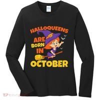 Halloqueens Are Born In October Birthday Halloween Women's Long Sleeve Shirt thumb 0