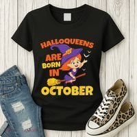 Halloqueens Are Born In October Birthday Halloween Women's T-Shirt thumb 3