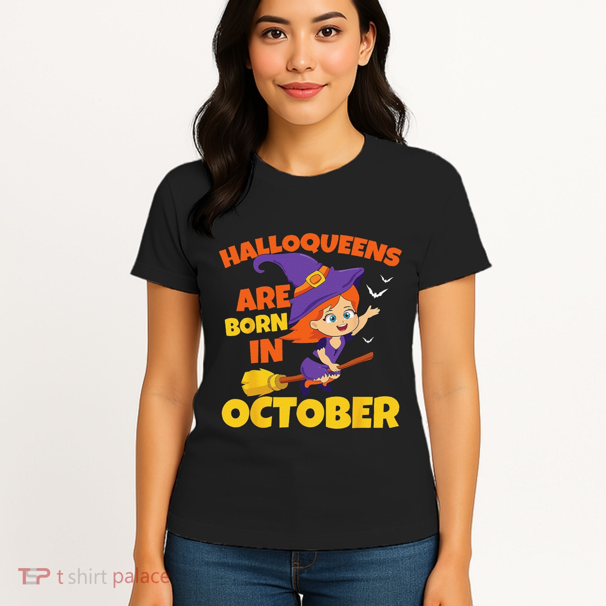 Halloqueens Are Born In October Birthday Halloween Women's T-Shirt