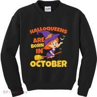 Halloqueens Are Born In October Birthday Halloween Kids Sweatshirt thumb 0