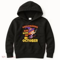 Halloqueens Are Born In October Birthday Halloween Kids Hoodie thumb 0