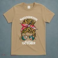 Halloqueens Are Born In October Birthday Women Halloween T-Shirt thumb 5