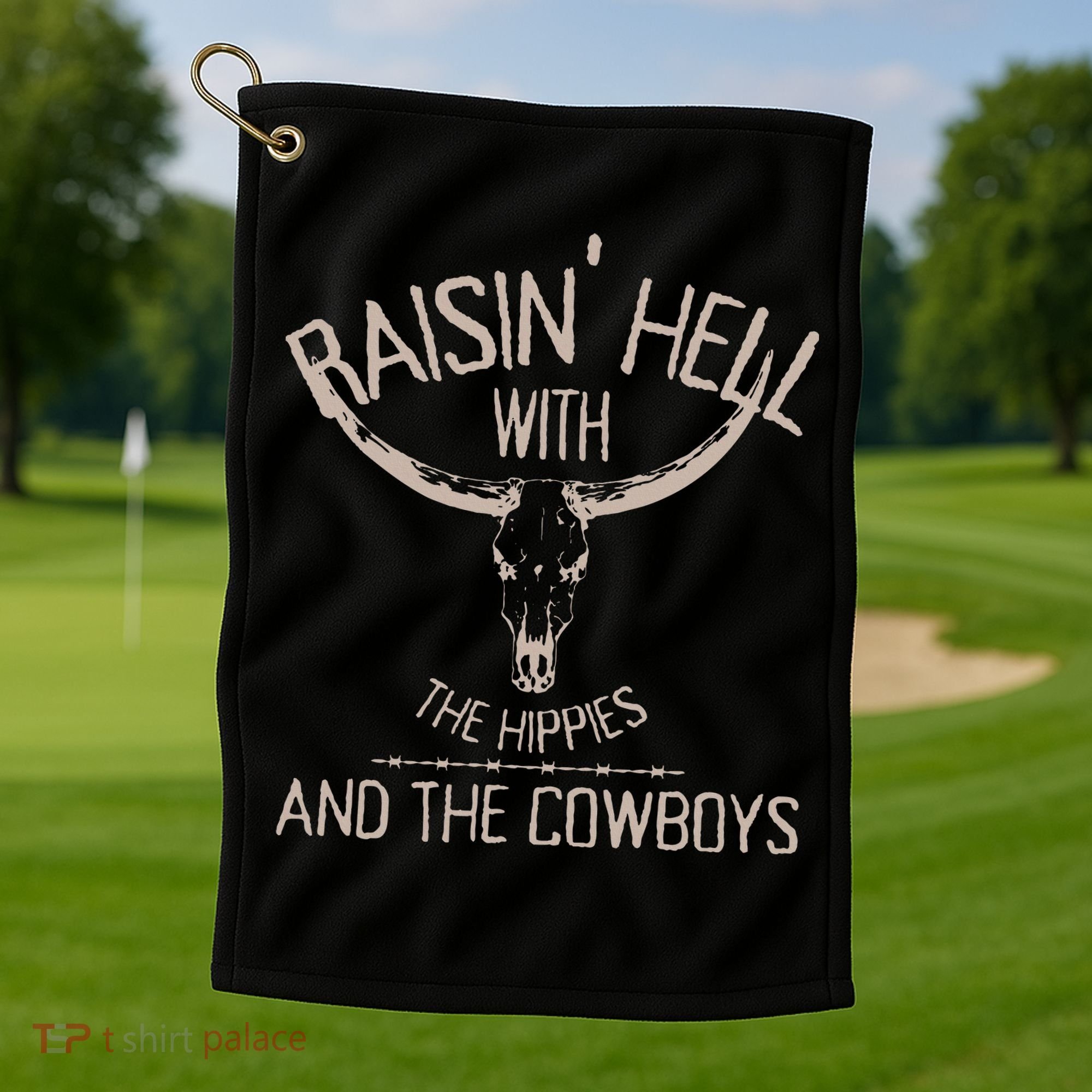 Hippies And Cowboys Western Cowhide Golf Towel