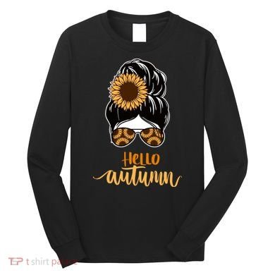 Hello Autumn Cute Bun Fall Floral Long Sleeve Shirt