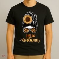 Hello Autumn Cute Bun Fall Floral T-Shirt thumb 3