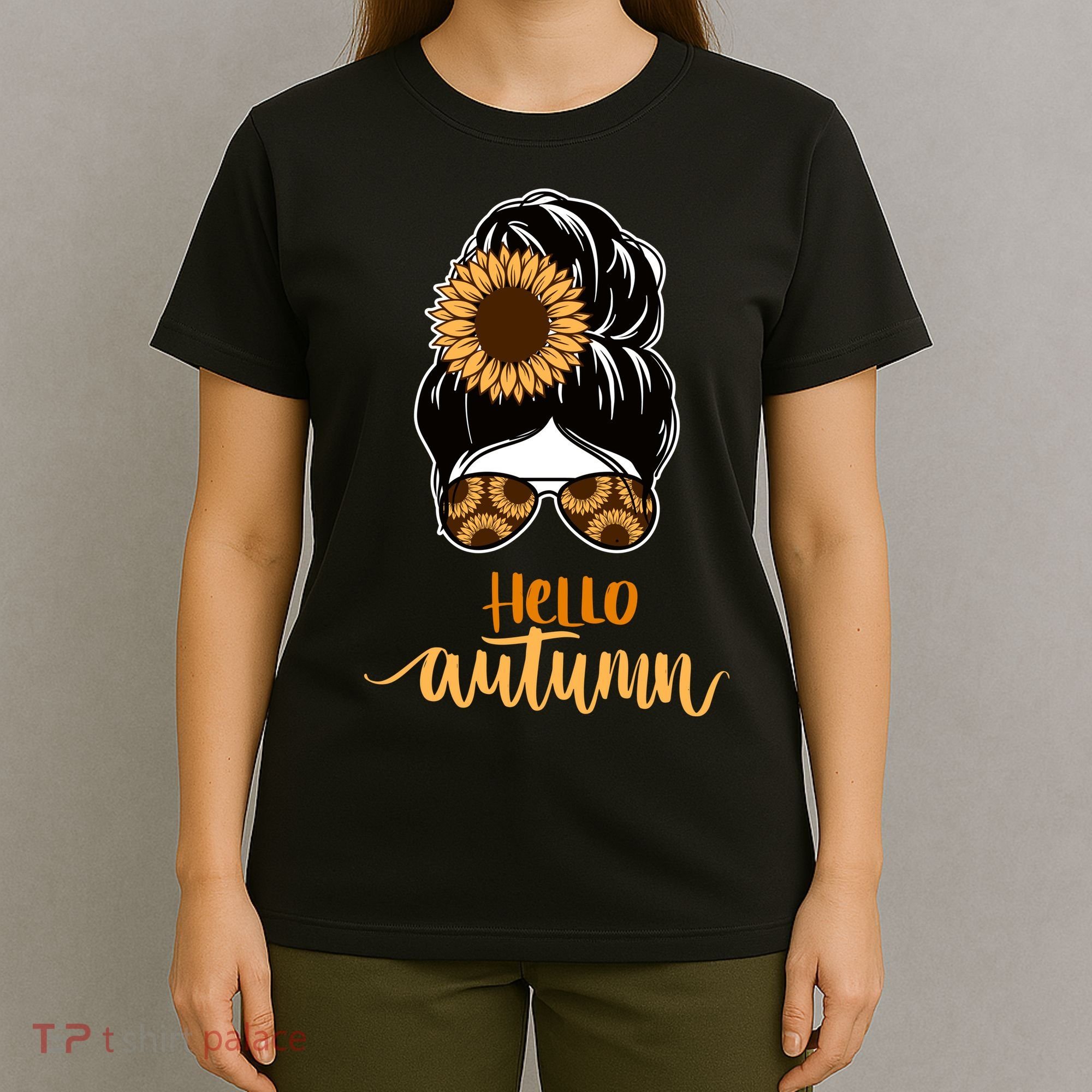 Hello Autumn Cute Bun Fall Floral T-Shirt