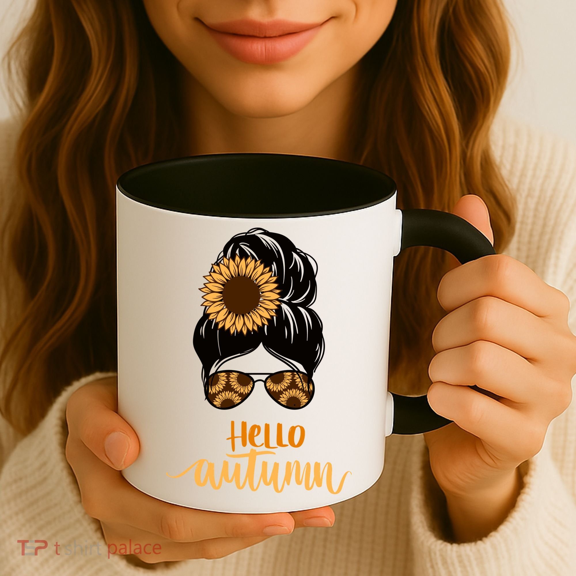 Hello Autumn Cute Bun Fall Floral Coffee Mug
