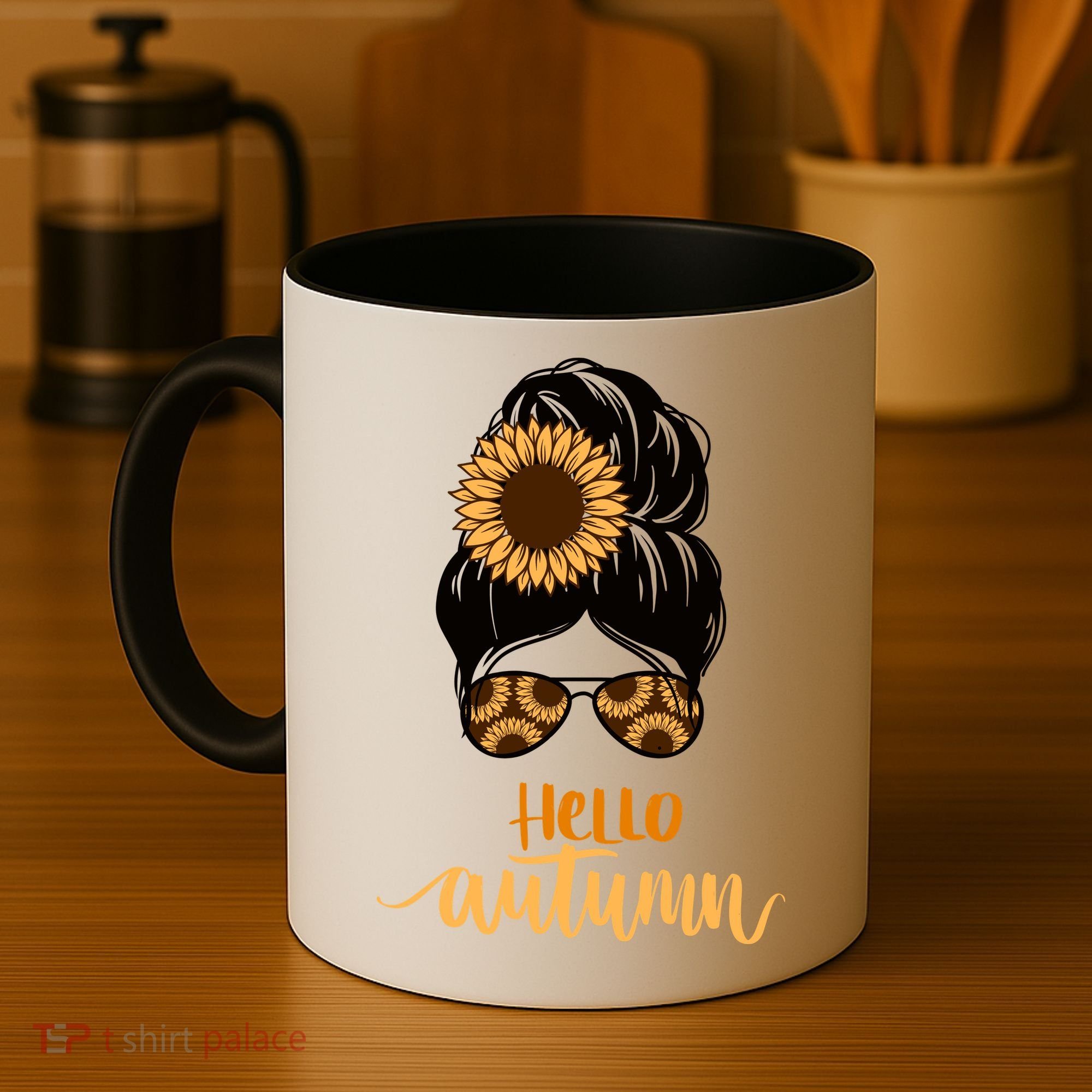 Hello Autumn Cute Bun Fall Floral Coffee Mug