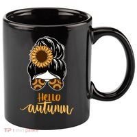 Hello Autumn Cute Bun Fall Floral 11oz C Handle Ceramic Mug thumb 0