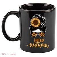 Hello Autumn Cute Bun Fall Floral 11oz C Handle Ceramic Mug thumb 2