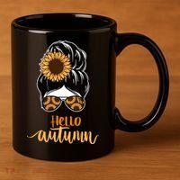 Hello Autumn Cute Bun Fall Floral 11oz C Handle Ceramic Mug thumb 3