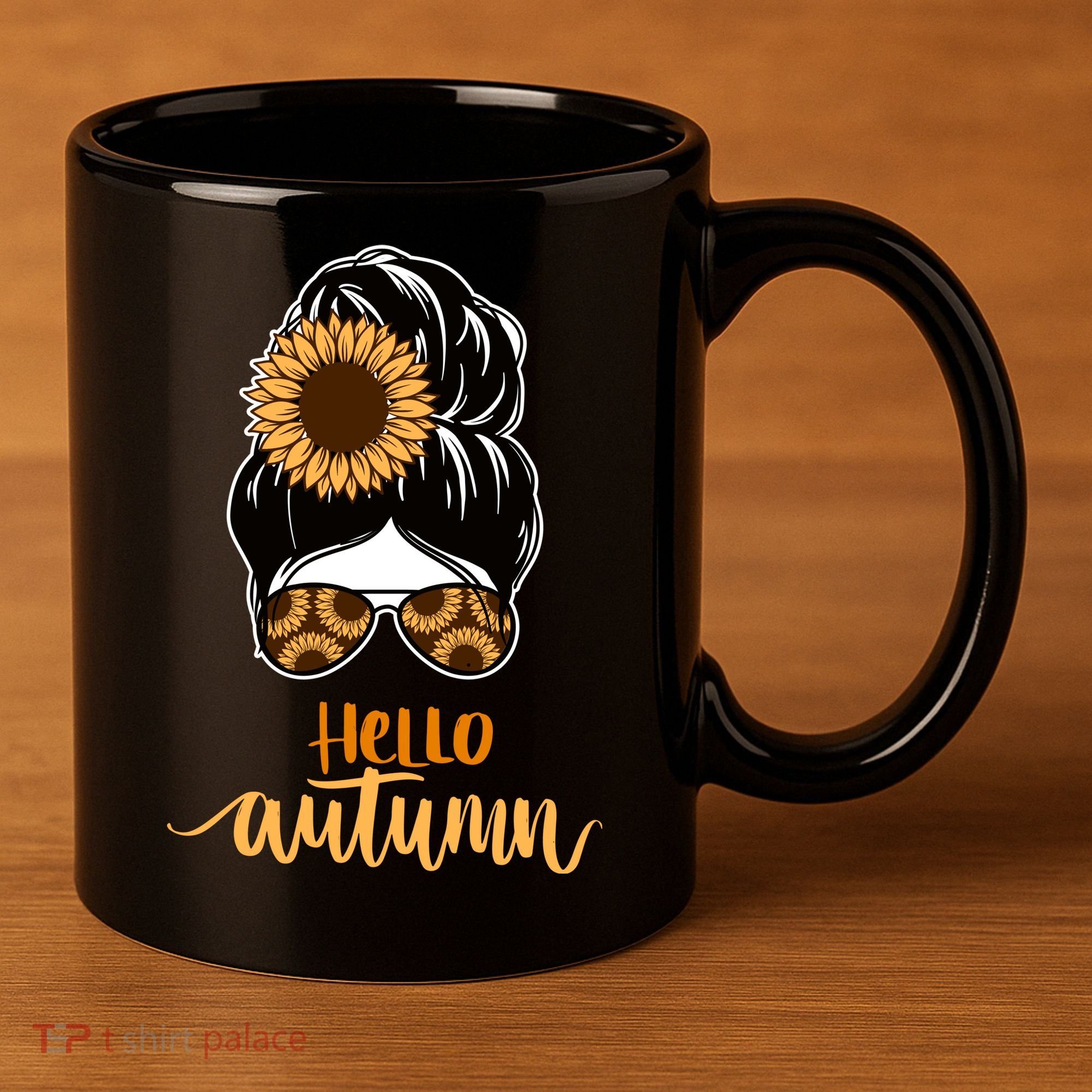 Hello Autumn Cute Bun Fall Floral 11oz C Handle Ceramic Mug