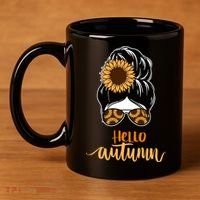 Hello Autumn Cute Bun Fall Floral 11oz C Handle Ceramic Mug thumb 4