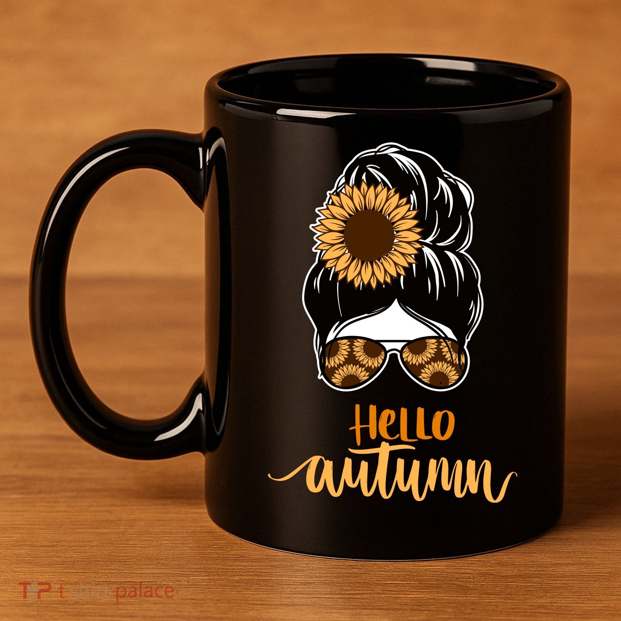 Hello Autumn Cute Bun Fall Floral 11oz C Handle Ceramic Mug