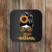 Hello Autumn Cute Bun Fall Floral Coaster thumb 0