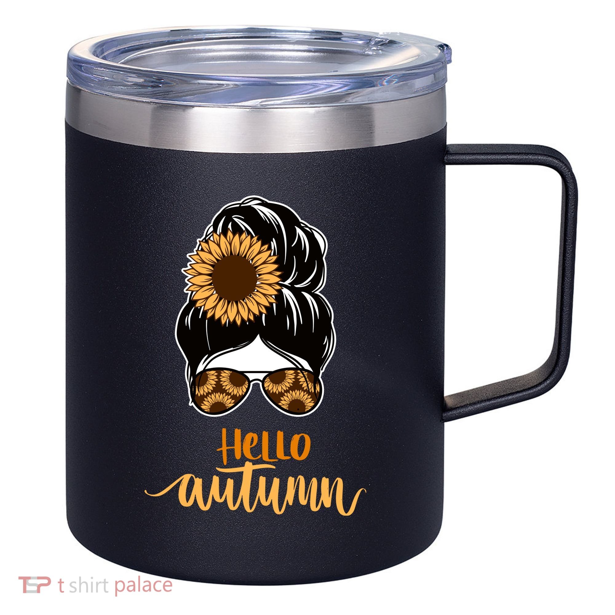 Hello Autumn Cute Bun Fall Floral 12oz Stainless Steel Coffee Mug