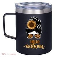 Hello Autumn Cute Bun Fall Floral 12oz Stainless Steel Coffee Mug thumb 2