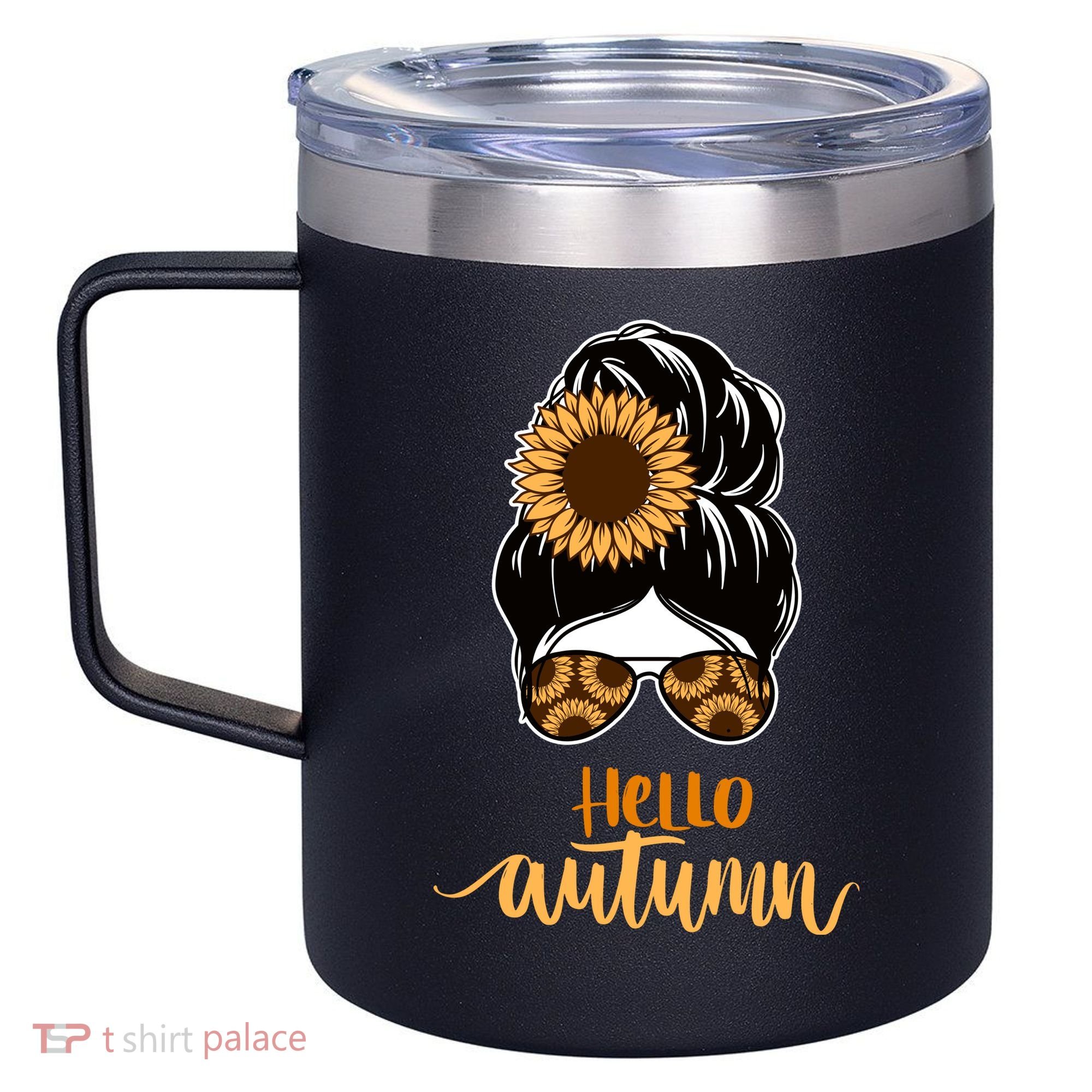 Hello Autumn Cute Bun Fall Floral 12oz Stainless Steel Coffee Mug