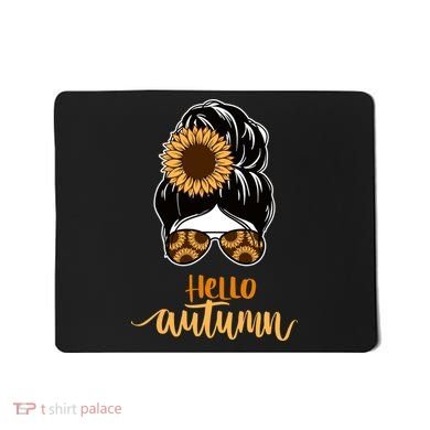 Hello Autumn Cute Bun Fall Floral Mousepad