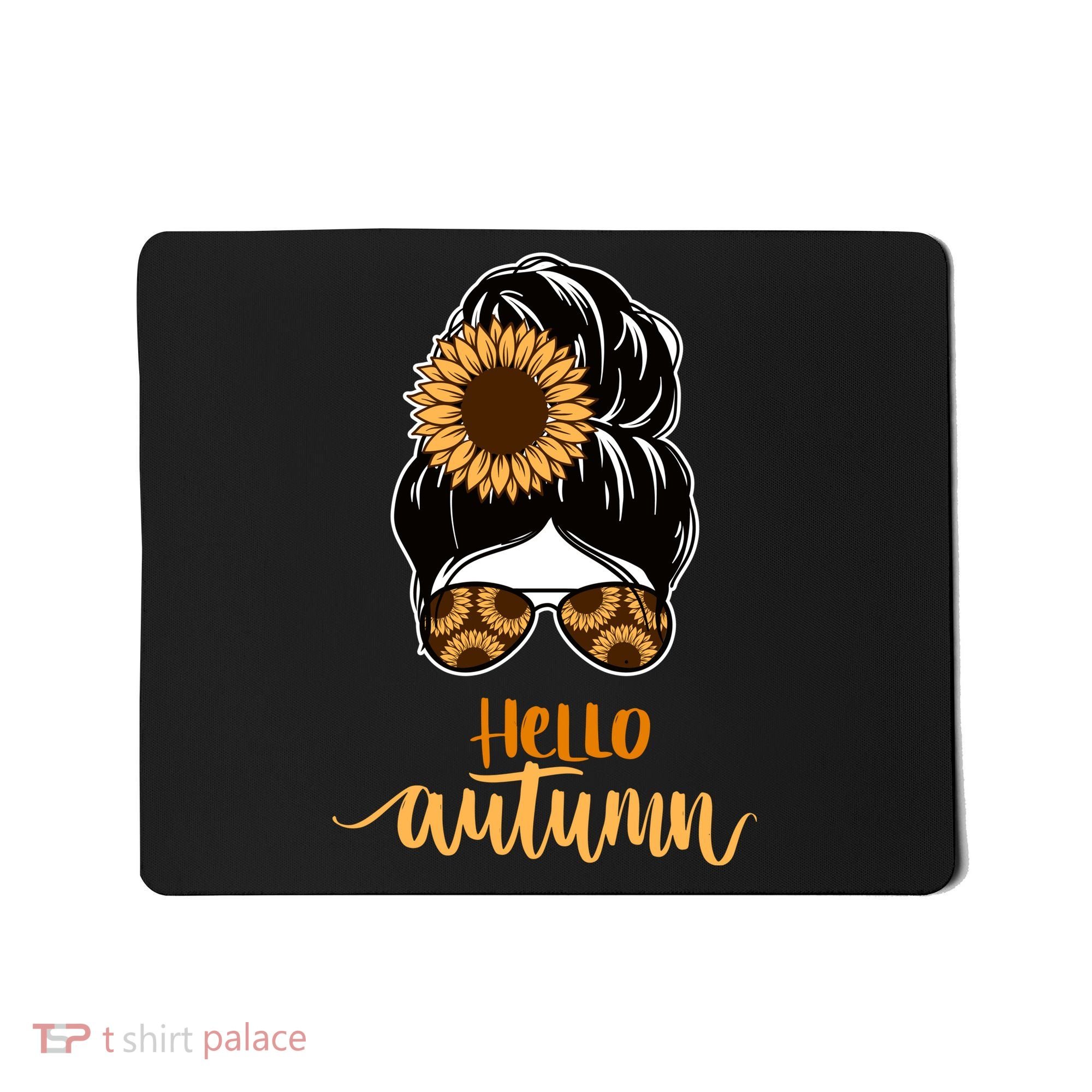 Hello Autumn Cute Bun Fall Floral Mousepad