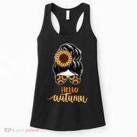 Hello Autumn Cute Bun Fall Floral Women's Tank Top thumb 0