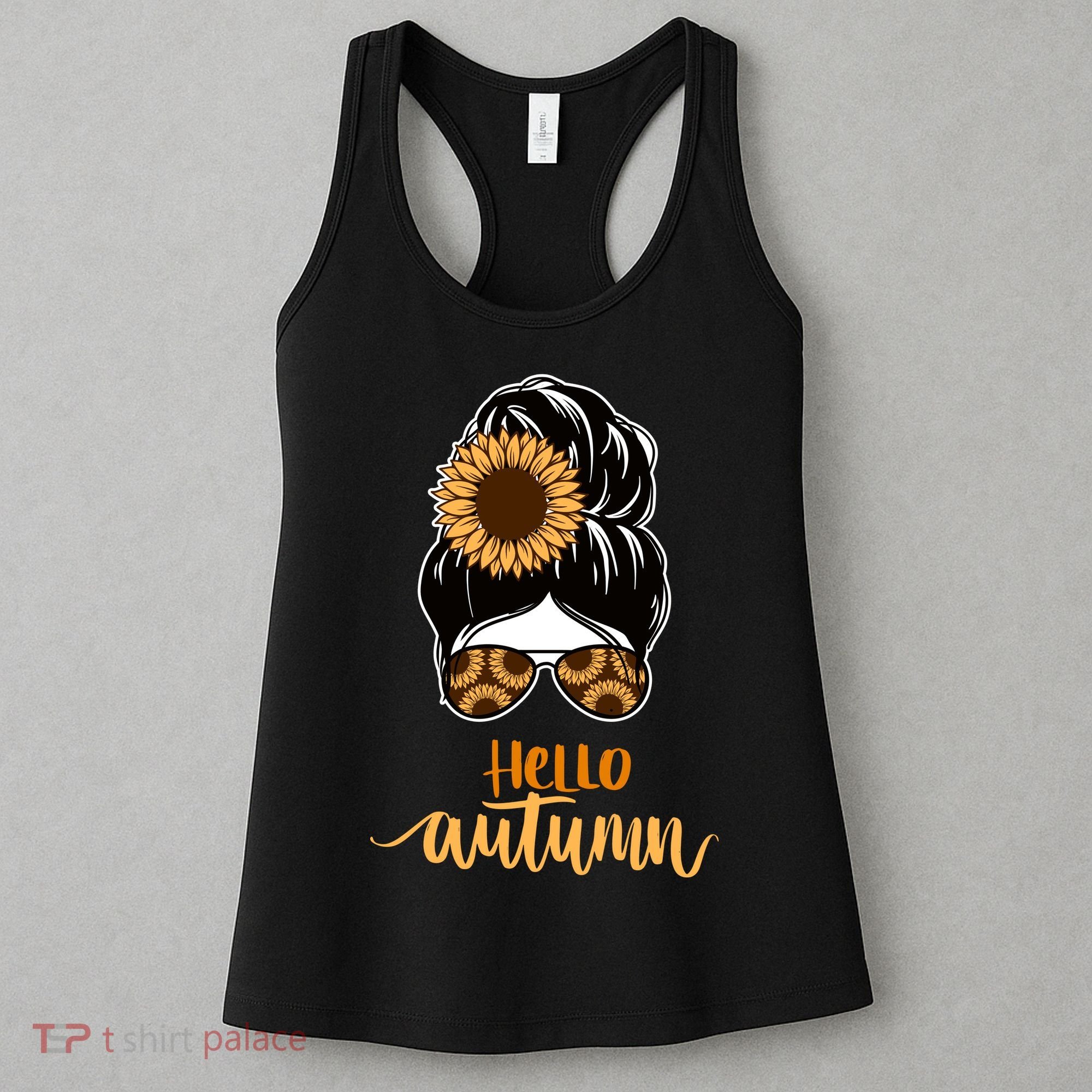 Hello Autumn Cute Bun Fall Floral Women's Tank Top