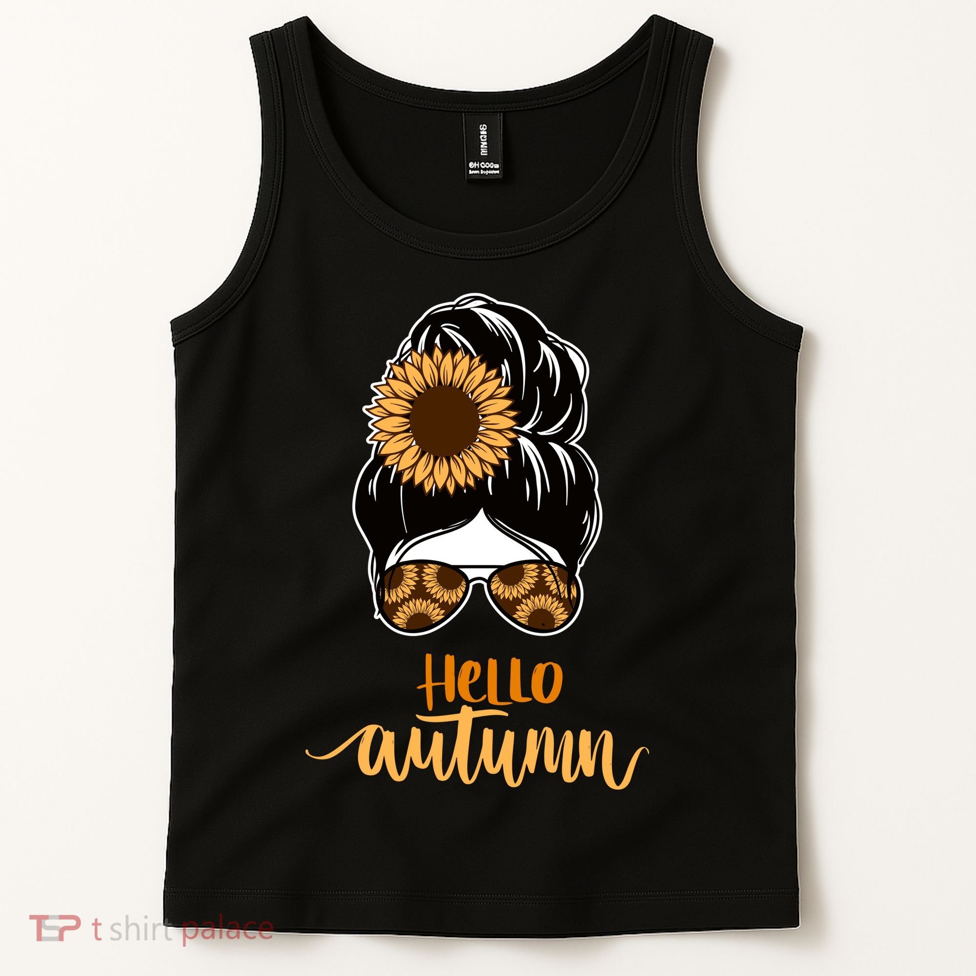 Hello Autumn Cute Bun Fall Floral Tank Top