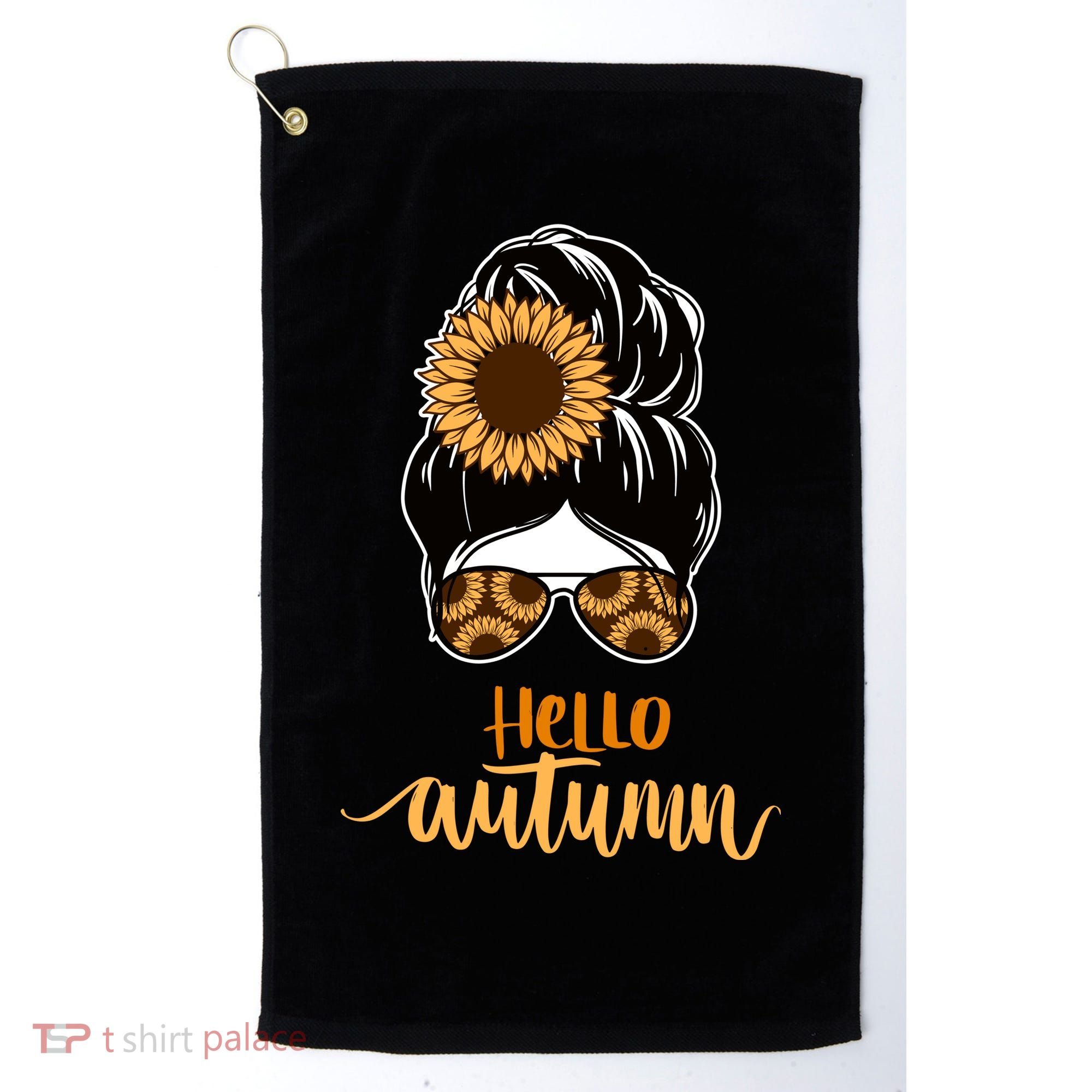 Hello Autumn Cute Bun Fall Floral Golf Towel