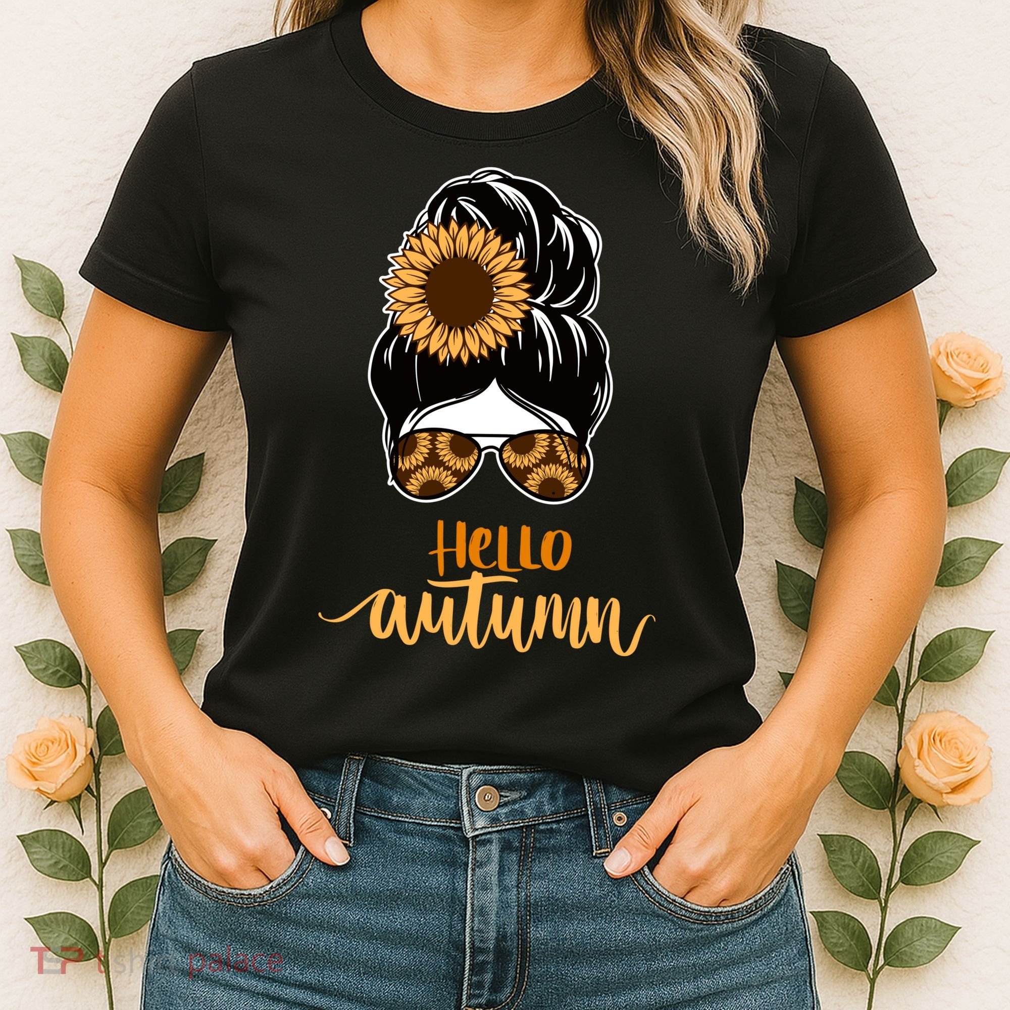 Hello Autumn Cute Bun Fall Floral Women's T-Shirt